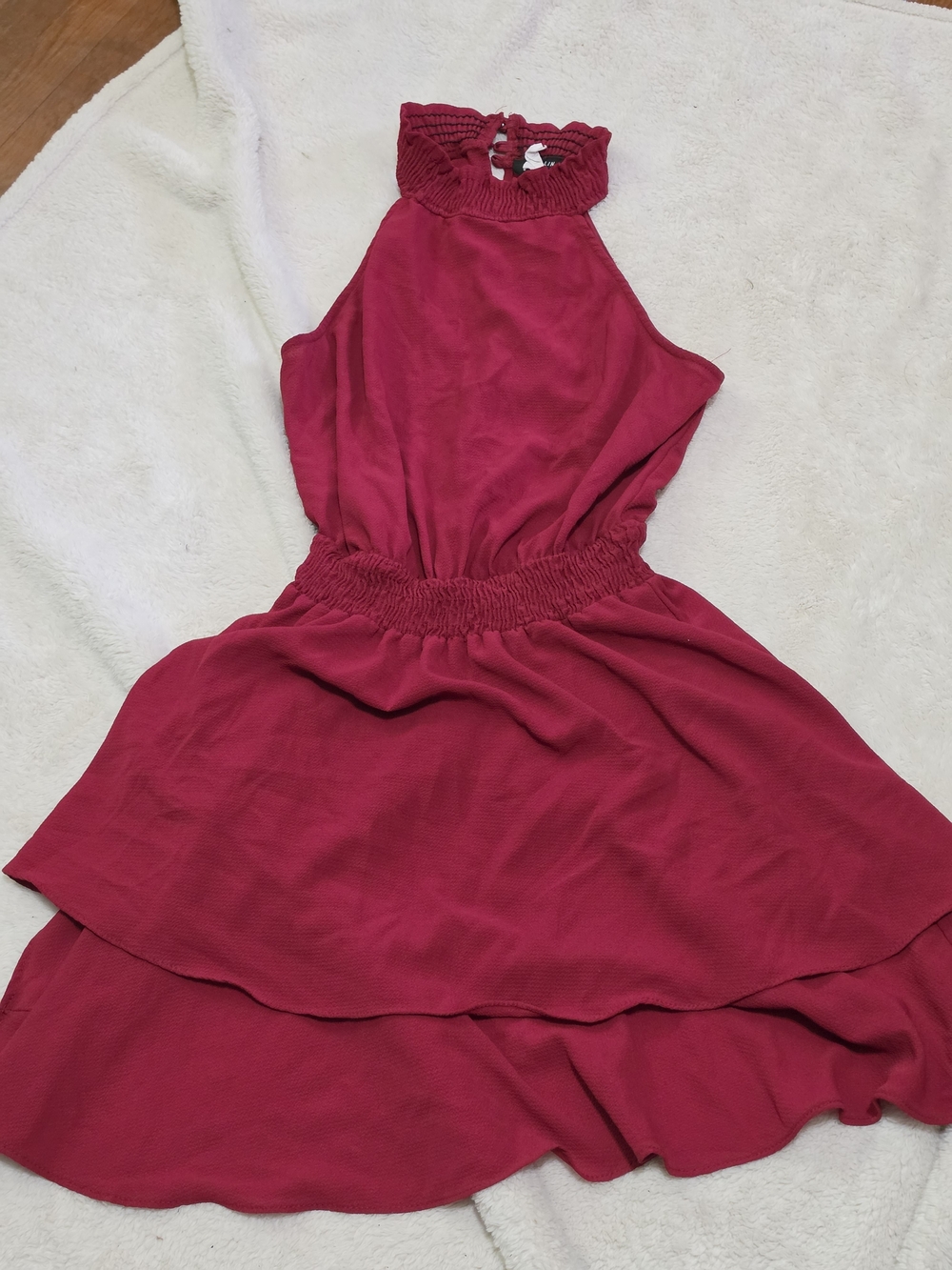 B Darlin Fuchsia Halter Dress with Smocked Neck and Waist